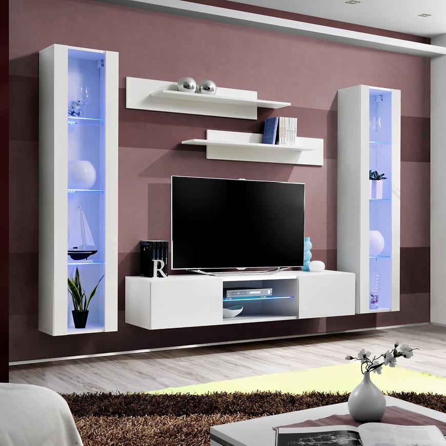 Nappali bútor Fly O2+üveg Fehér+ LED Szekrénysorok online bútor rendelés