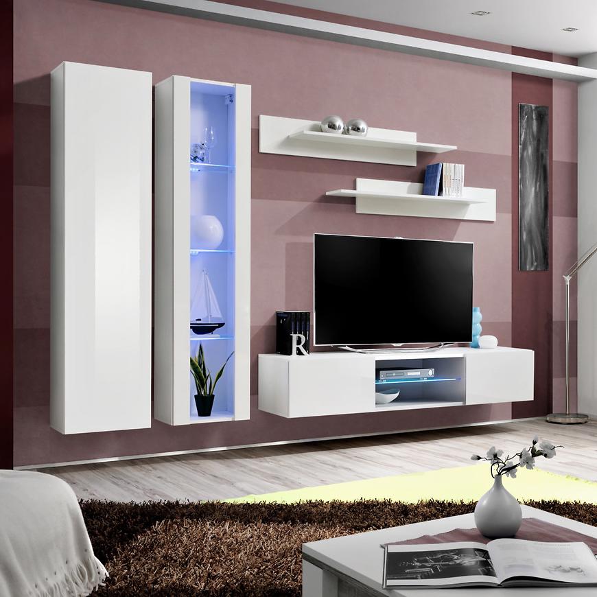 Nappali bútor Fly O4+üveg Fehér + LED Szekrénysorok online bútor rendelés