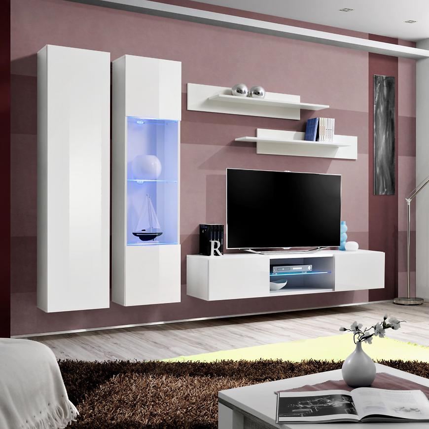Nappali bútor Fly O5+üveg Fehér  + LED Szekrénysorok online bútor rendelés
