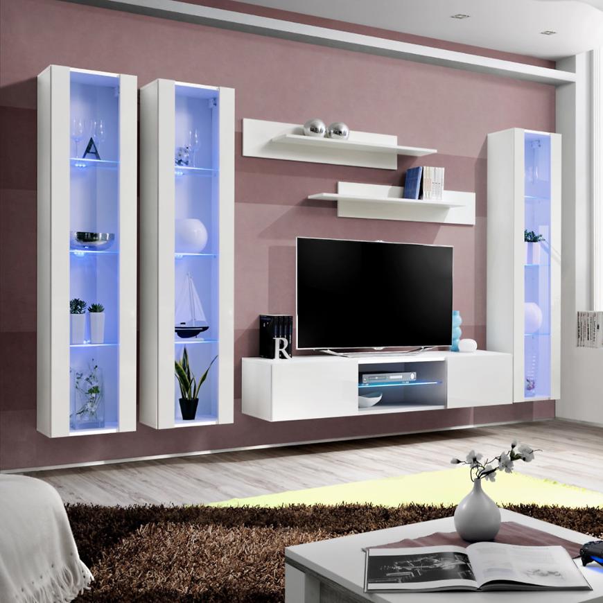 Nappali bútor Fly P2+Sklo fehér + LED Szekrénysorok online bútor rendelés