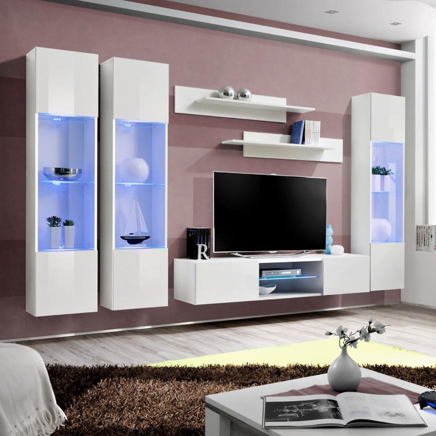 Nappali bútor Fly P3+Sklo fehér + LED Szekrénysorok online bútor rendelés