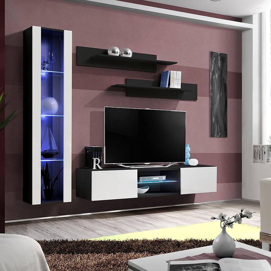 Nappali bútor Fly R2+üveg fehér/fekete  + LED Szekrénysorok online bútor rendelés