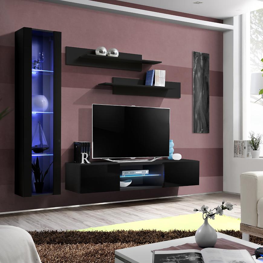 Nappali bútor Fly R2+üveg fekete  + LED Szekrénysorok online bútor rendelés