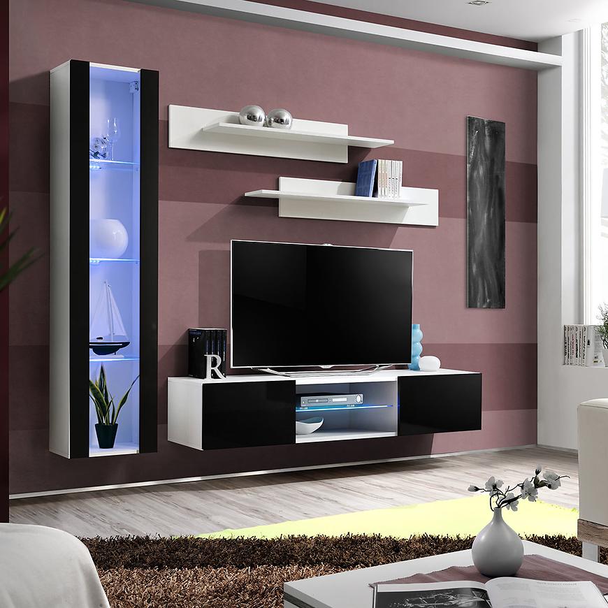 Nappali bútor Fly R2+üveg fekete/fehér  + LED Szekrénysorok online bútor rendelés