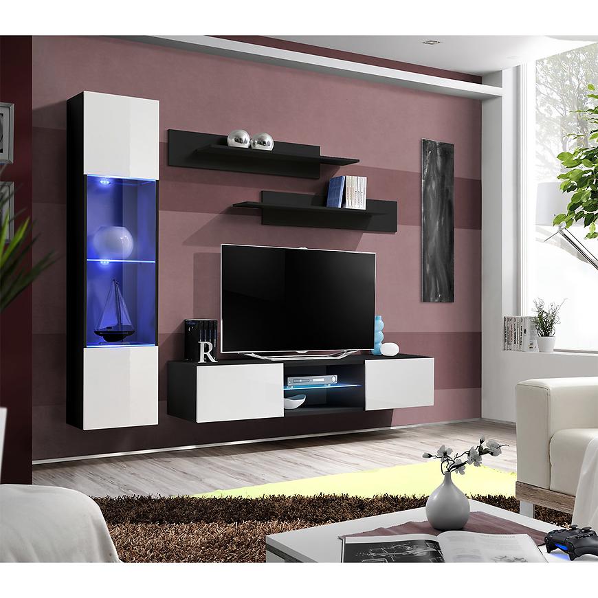 Nappali bútor Fly R3+üveg fehér/fekete  + LED Szekrénysorok online bútor rendelés