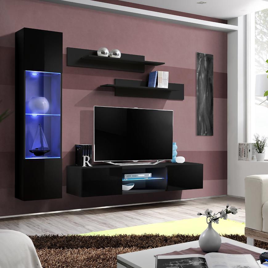 Nappali bútor Fly R3+üveg fekete  + LED Szekrénysorok online bútor rendelés
