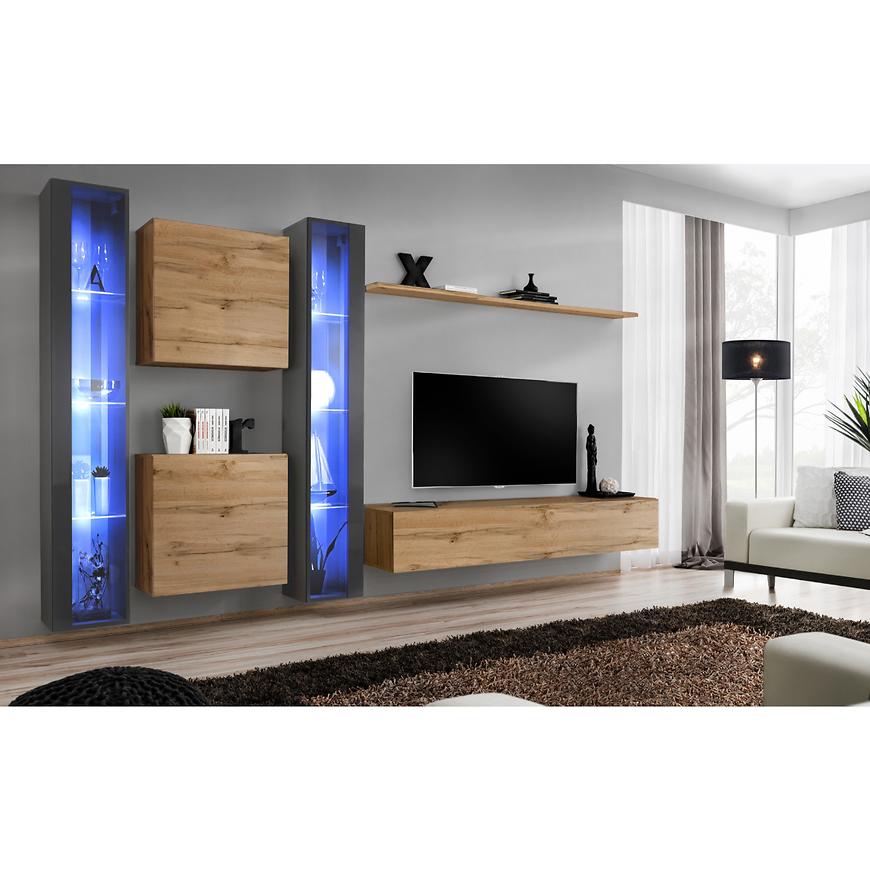 Nappali bútor Switch XVI üveg +LED Grafit/Wotan Szekrénysorok online bútor rendelés Székesfehérvár bútorboltok