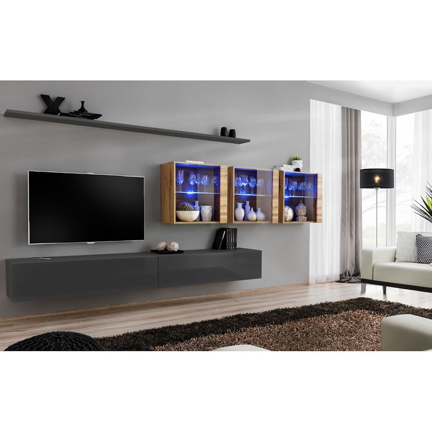 Nappali bútor Switch XVII üveg +LED Grafit/Wotan Szekrénysorok online bútor rendelés Székesfehérvár bútorboltok