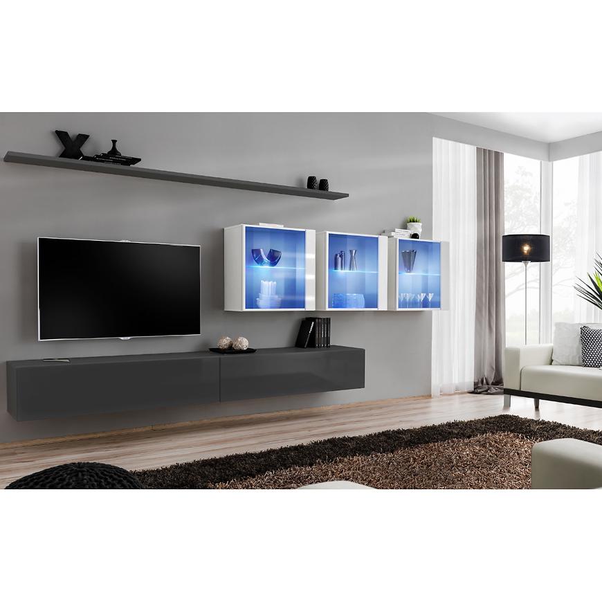 Nappali bútor Switch XVII üveg +LED Grafit/fehér Szekrénysorok online bútor rendelés Székesfehérvár bútorboltok