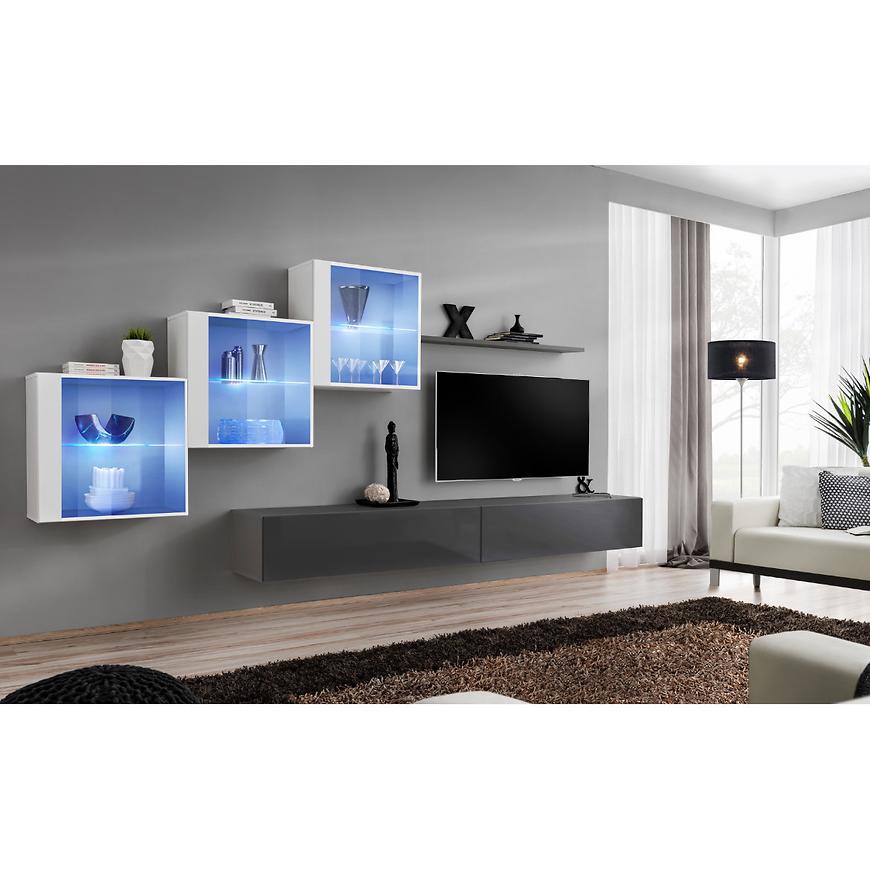 Nappali bútor Switch XVIII üveg +LED fehér/Grafit Szekrénysorok online bútor rendelés Székesfehérvár bútorboltok