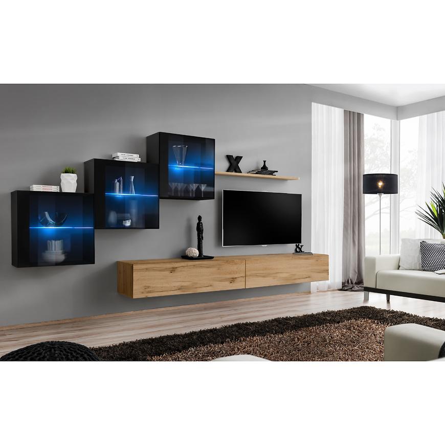 Nappali bútor Switch XVIII üveg +LED fekete/Wotan Szekrénysorok online bútor rendelés Székesfehérvár bútorboltok