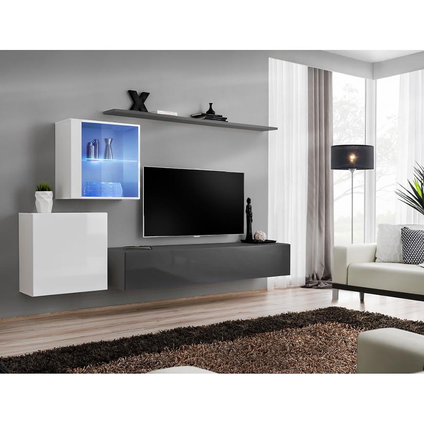 Nappali bútor Switch üveg XV +LED fehér/grafit Szekrénysorok online bútor rendelés Székesfehérvár bútorboltok